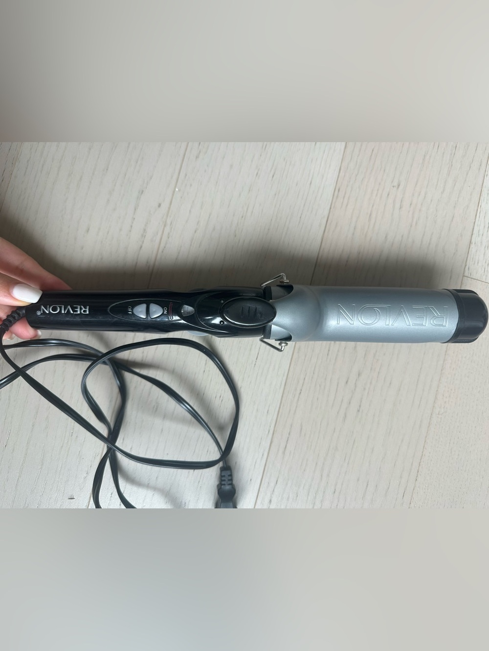 Silver Barrel Curling Iron with Black Handle